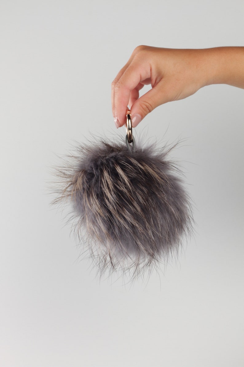 Pom pom for bags, hair pom pom hand tinted, key chain pom pom, natural hair, lagut, beige pompom, gray pompom, accessories bags, bag pompom image 1