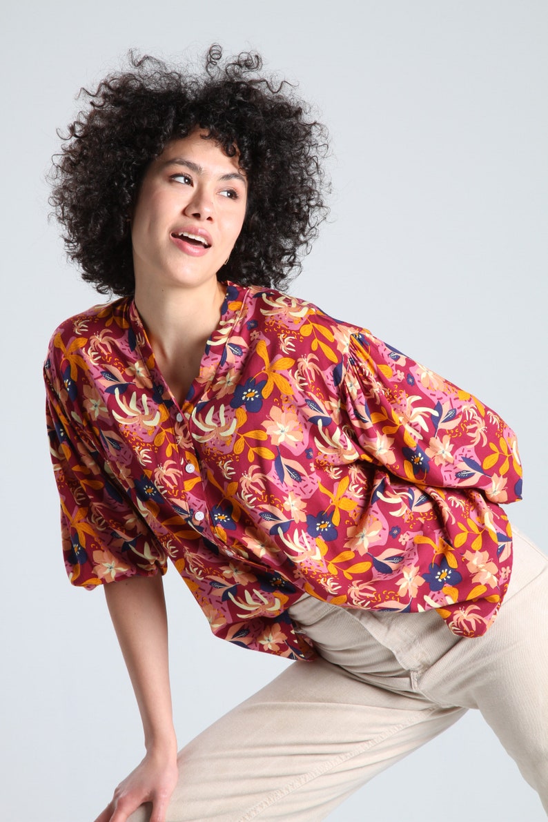 FLORAL Printed V Neck SHIRT BLOUSE Top For Women Spring And Summer Boho Chic Office Blouse Shirt Boho Chic Shirt Lagut image 9