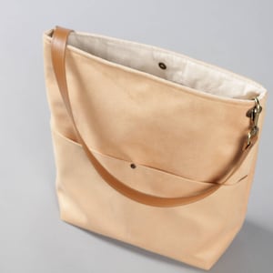 Bolso Cubo BEIGE Mujer - Tote canvas con asa cuero, bolsillo exterior, perfecto diario y viaje
