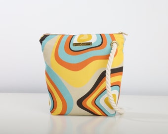 RETRO CHIC Handmade BAG with Vibrant Print, Cotton Marina Rope Handles - Vintage Style Shoulder Bag, Boho Chic Summer Bag - Lagut