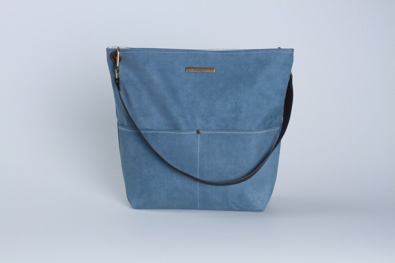 Blue Canvas Tote Bag, Bucket Bag, Blue Bag, shopping bag, Casual Tote Bag, Handbag, Leather strap, Blue bucket bag, Lagut, Weekend Bag, bags image 2