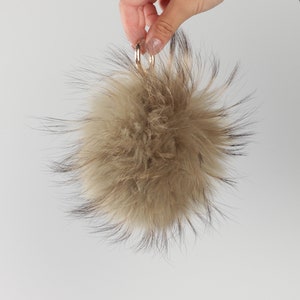 Pom pom for bags, hair pom pom hand tinted, key chain pom pom, natural hair, lagut, beige pompom, gray pompom, accessories bags, bag pompom image 7