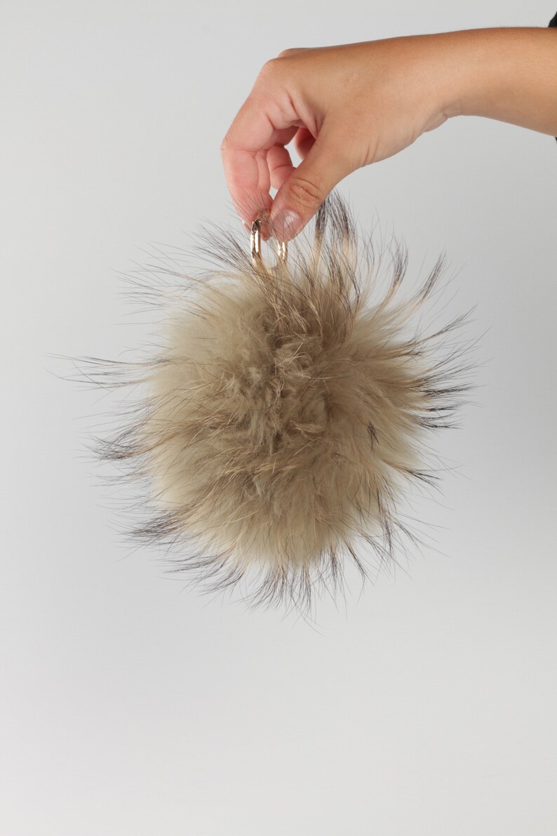 Pom pom for bags, hair pom pom hand tinted, key chain pom pom, natural hair, lagut, beige pompom, gray pompom, accessories bags, bag pompom image 7