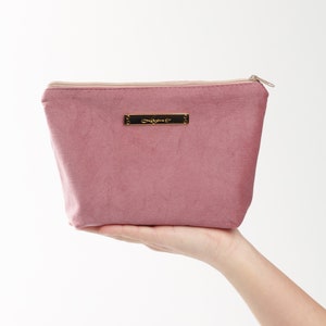 Borsa per il trucco color corallo – Pochette cosmetica in cotone fatta a mano, organizer da viaggio, beauty case, regalo elegante per lei, regalo per le damigelle d'onore