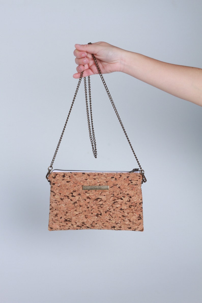 Cork Shoulder bag, old golden chain handle, Eco cork bag, cork bag, crossbody cork bag, ecological bag, Cork handbag, women Cork Bag, Lagut image 3