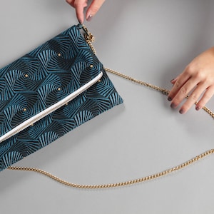 Bolso plegable, bolso azul, bolso de salir, bolso mujer, bolso de moda, cartera azul, bolso asa cadena, bolso fiesta, bolso elegante, lagut