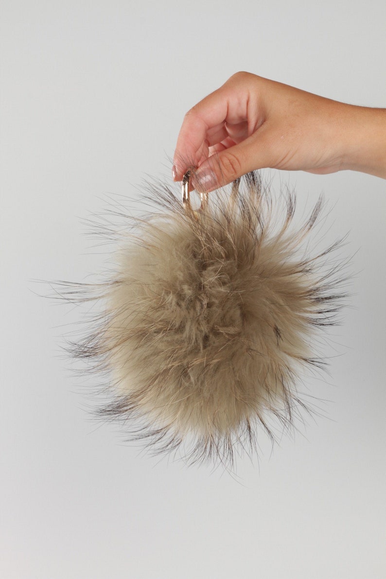 Pom pom for bags, hair pom pom hand tinted, key chain pom pom, natural hair, lagut, beige pompom, gray pompom, accessories bags, bag pompom image 2