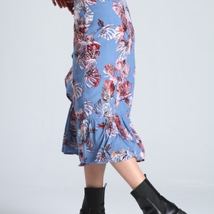 FLORAL MIDI SKIRT Blue Floral Wrap Midi Skirt Women Summer Beach Skirt Casual and High Waist Skirt Date Night Skirt Lagut image 8