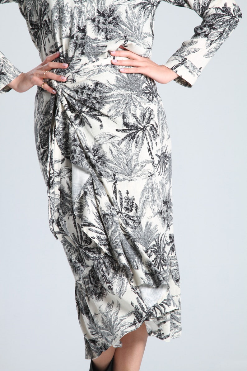 Black And White PALM TREE Printed Linen SKIRT For Summer Beach Cover Up Natural Linen Light Weight Skirt Linen Skirt Lagut image 6