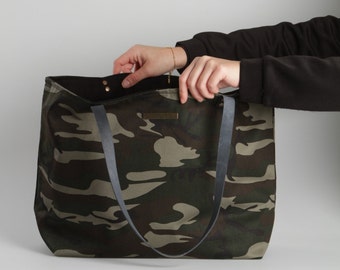 Handmade Army Camouflage Canvas Tote Bag – Large Urban Shoulder Bag