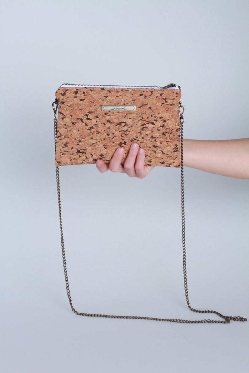 Cork Shoulder bag, old golden chain handle, Eco cork bag, cork bag, crossbody cork bag, ecological bag, Cork handbag, women Cork Bag, Lagut image 1