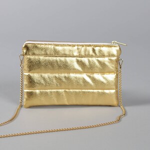 METALLIC GOLD Color Casual CLUTCH Handbag for Women Golden Zipper and Chain Handle Cross body and Shoulder Bag, Golden Bag, Lagut image 2