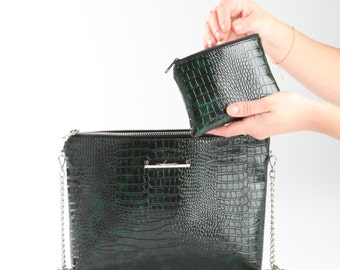 Vegan SNAKE SKIN BAG | Green Snake Cross Body Bag | Green Leather Clutch Bag | Girls Snake Party And Travel Bag | Snake Vegan Cocktail Bag