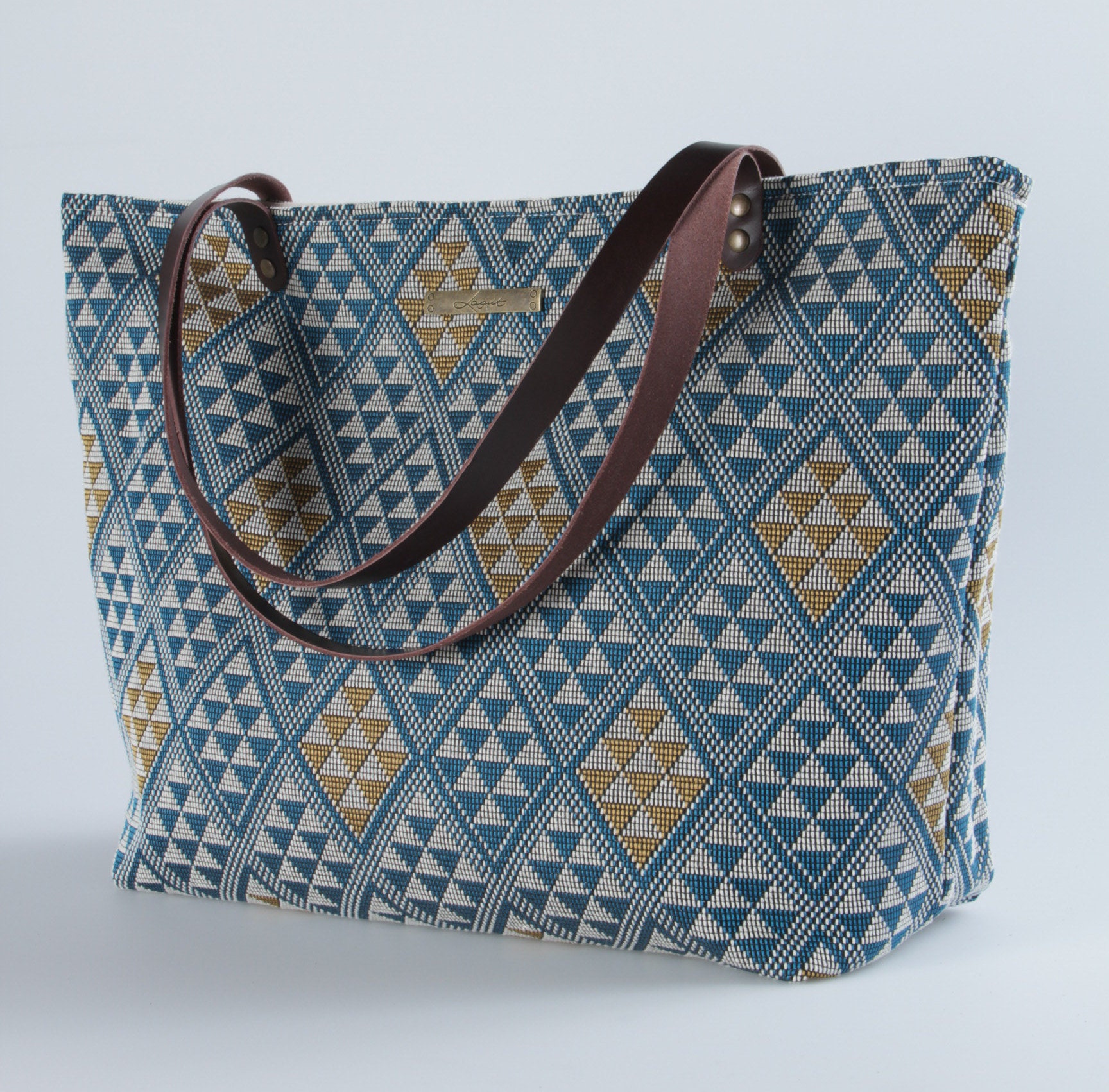 Blue Tote Bag Canvas Summer Bag Rhombus Shoulder Bag Boho - Etsy