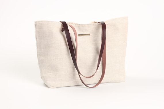 Natural Linen Eco Bag Linen Beach Tote Modern Tote Bag Linen Beach Bag Foldable Shopping Bag Beige Linen Linen Tote Bag Eco friendly Bag