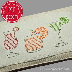 Hand Embroidery Patterns,  Embroidery Pattern, Hand Embroidery Designs, Modern Embroidery, PDF Pattern, Cocktails, Mocktails, Bar Decor