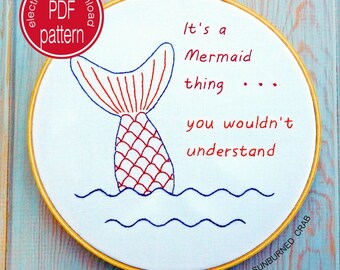 Mermaid Embroidery, Hand Embroidery Patterns,  Embroidery Pattern, Hand Embroidery Designs, Modern Embroidery, PDF Pattern, Beach Decor