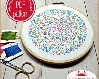 Hand Embroidery Design, Embroidery Pattern, Mandala, How to Embroider, Hand Stitch Embroidery, PDF Download, Boho Decor, DIY Embroidery