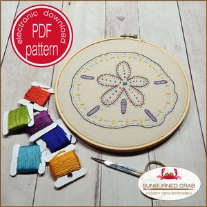 Hand Embroidery Design, Embroidery Pattern, How to Embroider, Hand Stitch Embroidery, PDF Download, Sand Dollar, Beach Decor, DIY Embroidery