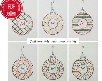 Embroidery Pattern, Christmas Ornaments, Monogram, Printable Pattern, PDF Download, Hand Embroidery, DIY Hoop Art, DIY Teachers Gift