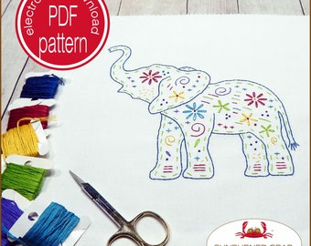 Hand Embroidery Design, Embroidery Pattern, How to Embroider, Hand Stitch Embroidery, PDF Download, Elephant, Boho Decor, DIY Embroidery