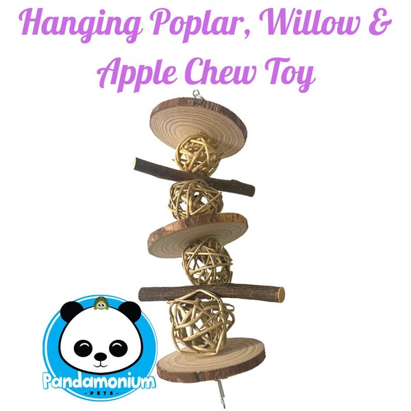 Hanging Chew Toy- Poplar slices, willow balls and Apple Wood