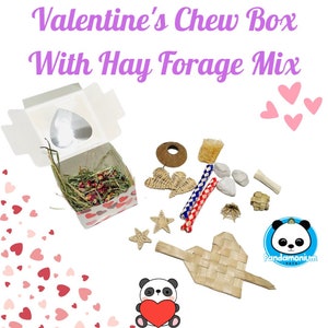 Valentine&#39;s Chew Box with Foraging Hay Mix-Great for Chinchillas, Degus, Rabbits and Guinea Pigs