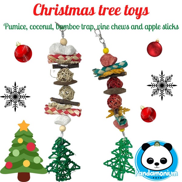 12" Christmas Tree toys- pumice, coconut, willow stars, willow balls, apple sticks, bamboo traps- order dec 5th for Xmas