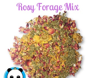 Healthy Rosy Forage Mix- w/ Raspberry Leaves, Lemon Balm and Calendula-Chinchillas, Degus, Rabbits & Guinea Pigs