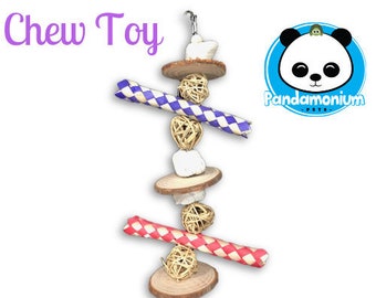 Hanging Chew Toy 8"- w/ poplar slices, bamboo, pumice & willow balls