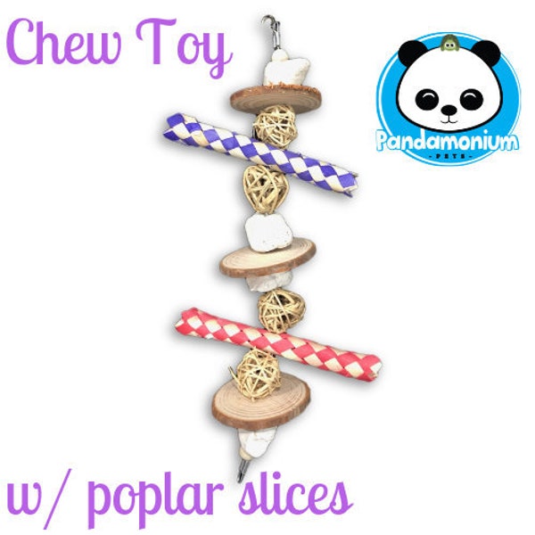 Hanging Chew Toy 8"- w/ poplar slices, bamboo, pumice & willow balls