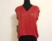 Vintage Retro Red Sequin Beaded Designer Silk Blouse by Rina Z New York Montreal Paris - Size M Retro Disco Glam High Fashion Holiday Formal