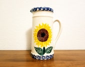 Vintage Crop Shop Floral Sunflower Tall Country Flowered Pitcher Vase Made in Santa Ana, CA USA Hand Painted, Country Kitchen, Sunflowers
