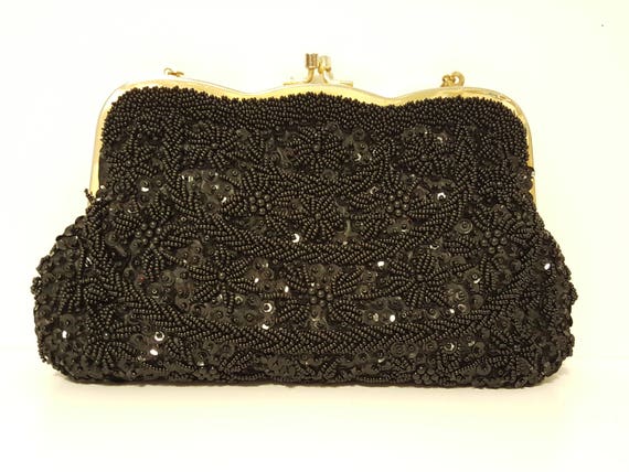 Vintage Black Mademoiselle Hand Beaded and Sequin… - image 3