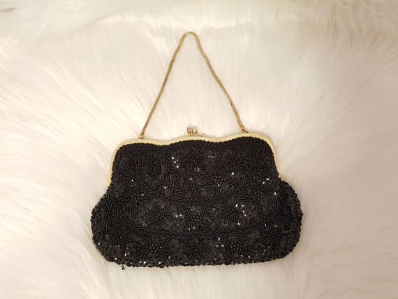 Vintage Black Mademoiselle Hand Beaded and Sequin… - image 2