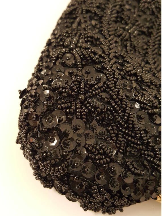 Vintage Black Mademoiselle Hand Beaded and Sequin… - image 9