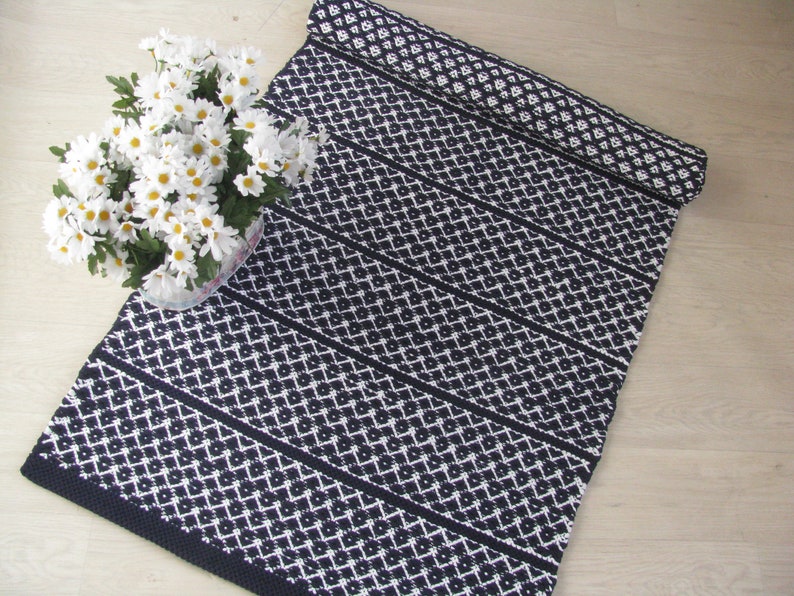 Blue and White Floor Runner Rug Scandinavian Cotton Rug Etsy UK