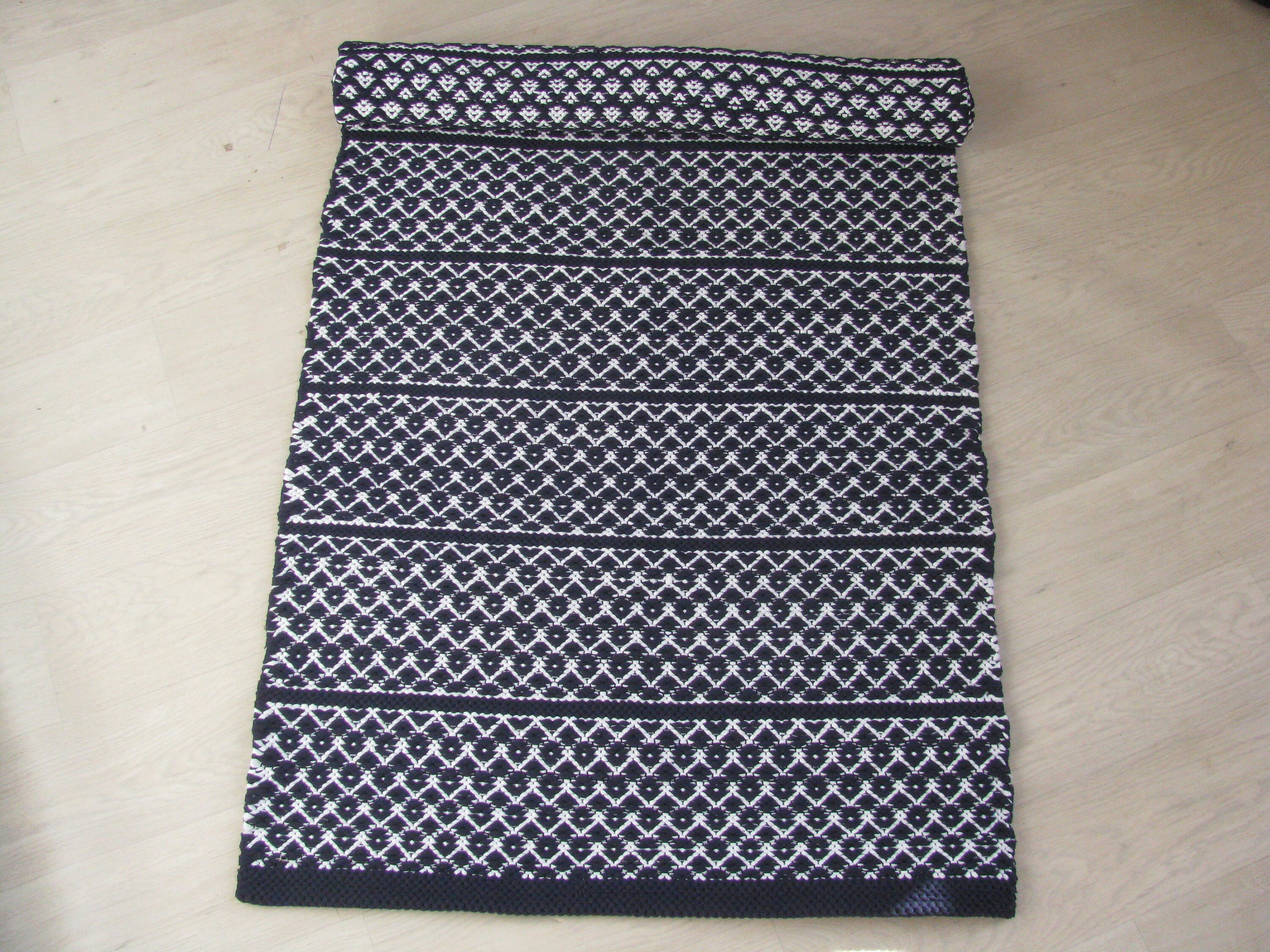 Blue and White Floor Runner Rug Scandinavian Cotton Rug Etsy UK