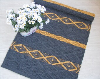 Handmade floor  cotton rug. Kitchen runner rug. Nursery runner rug. Bathroom washable rag rug. Grey and yellow rug.