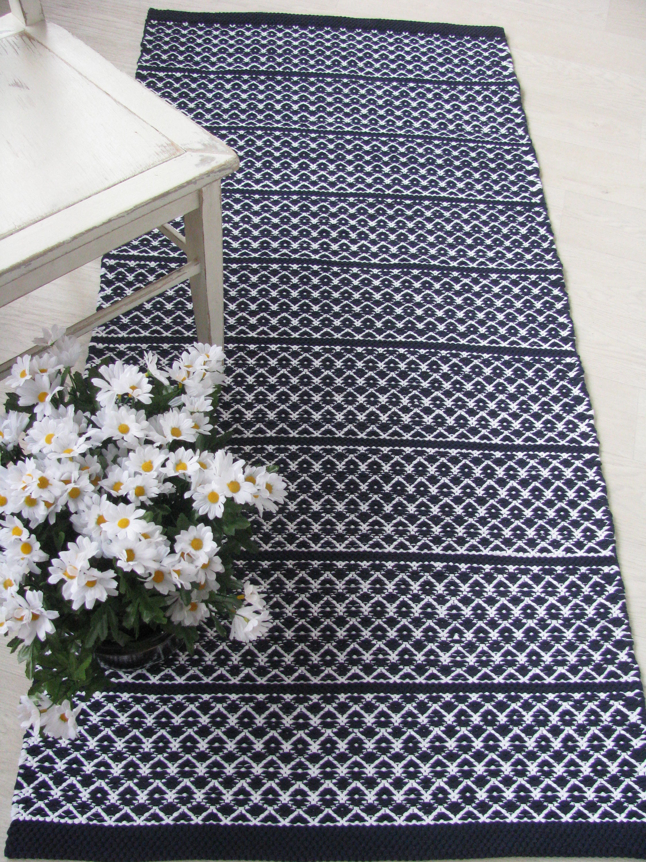 Blue and White Floor Runner Rug Scandinavian Cotton Rug Etsy UK