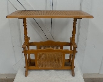 Caning magazine rack, vintage.