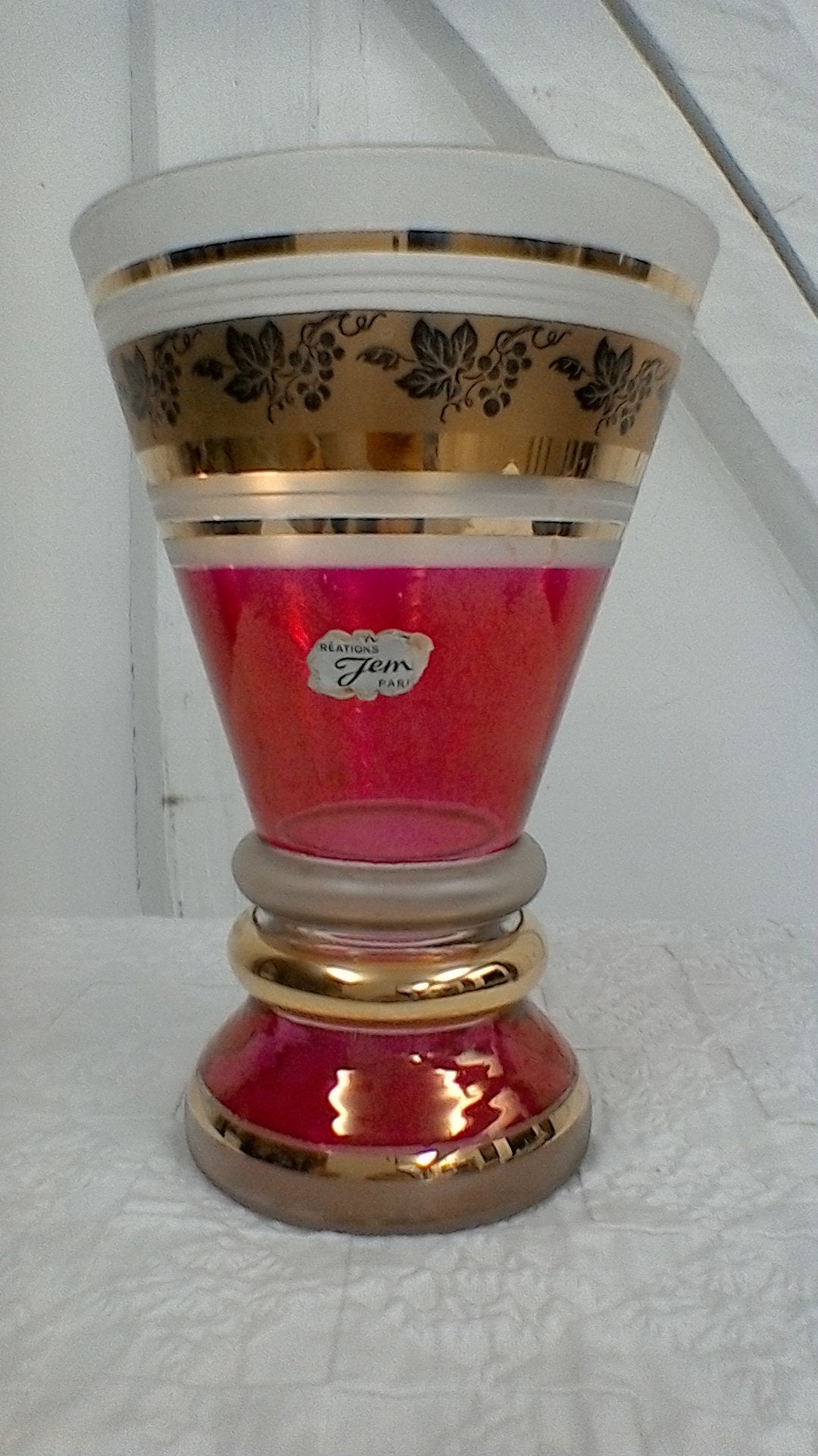 Vase en Verre Teinté et Doré , Vintage .