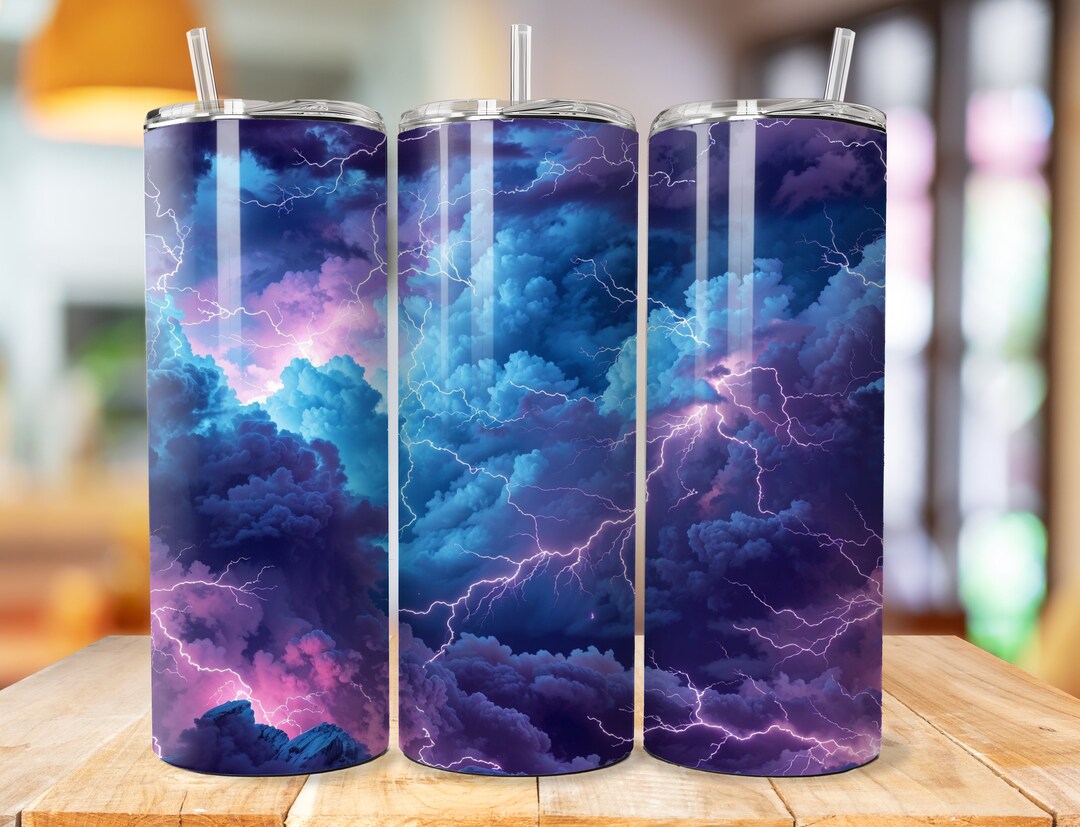 Stormy Skies Purple Lightning 20 Oz Tumbler With Straw Stylish and
