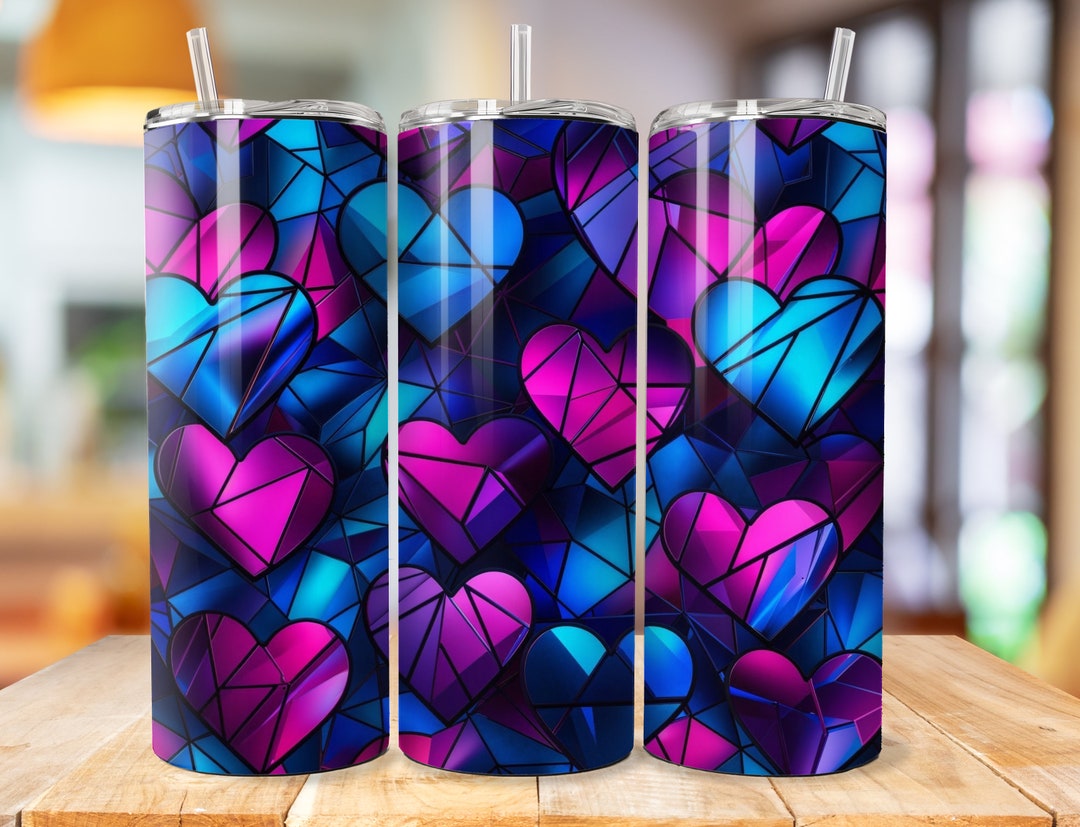 Colorful Love Stained Glass Hearts 20 Oz Tumbler With Straw Stylish and ...