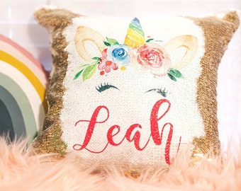 Custom Unicorn Sequin Flip Pillow