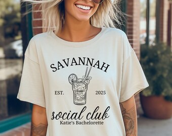 Camisas para despedida de solteira do Savannah Social Club - Cores confortáveis personalizadas
