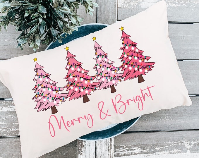 Pink Christmas Velvet Pillow Lumbar Cover, Shabby Cottage Chic Holiday