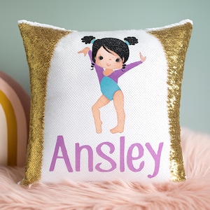 Personalized Gymnastics Sequin Pillow - Gymnast Gift