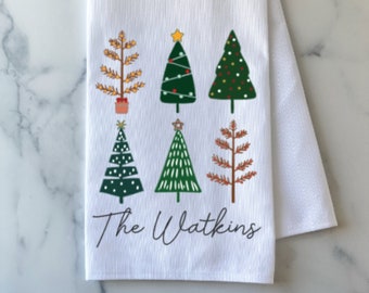 Personalized Christmas Tree Kitchen Towel - Personalized Tea Towel - Christmas Decor - Custom Christmas Towel - Personalized Christmas Gift