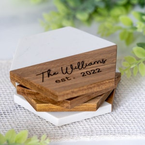 Anniversary Gift - Personalized Coasters - Personalized Wedding Gift - Personalized Wood and Marble Coasters - Gift for Him - For Wife